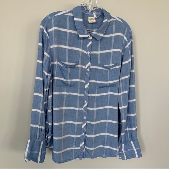 White Crow Blue & White Striped Button Up Top Sz M - Picture 1 of 8